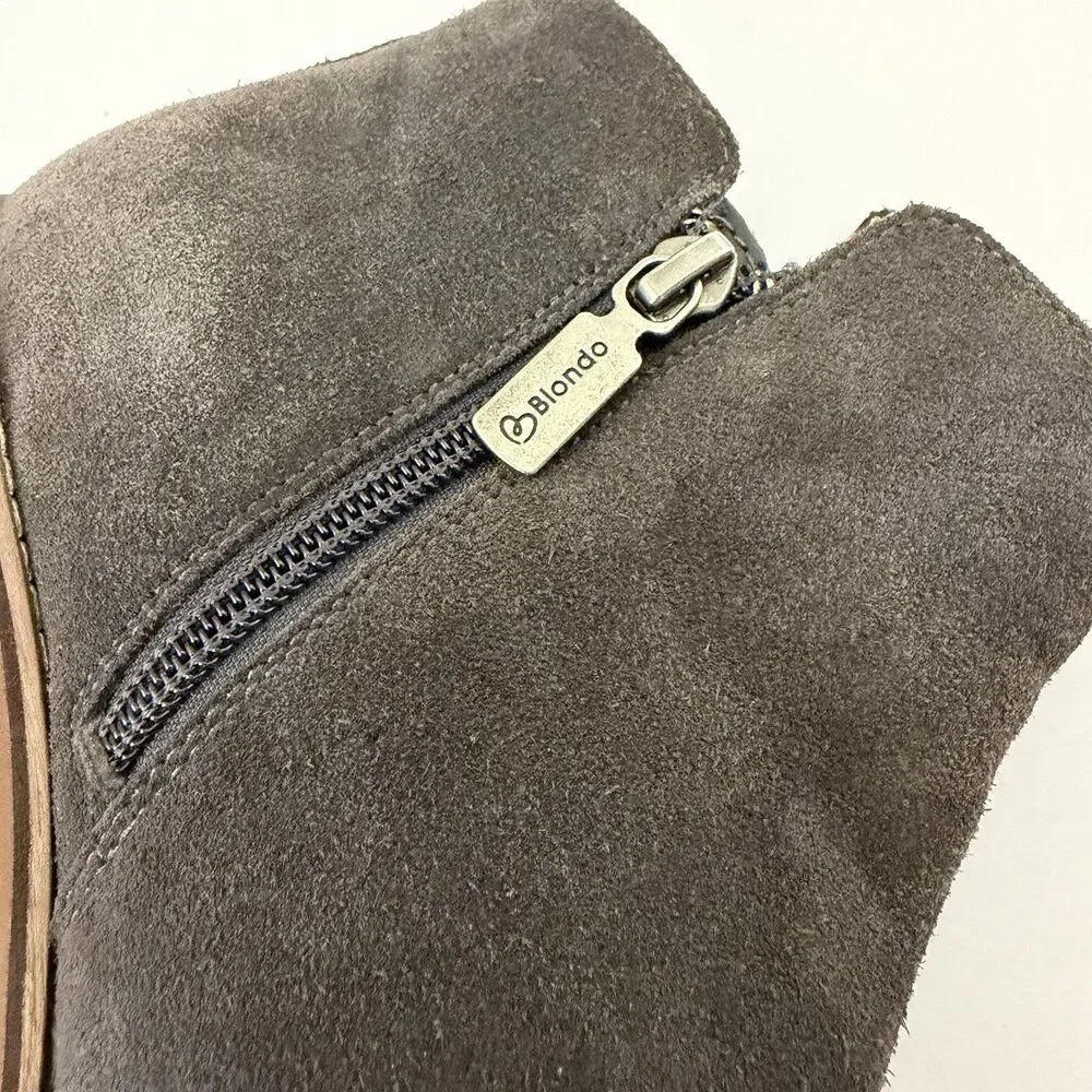 Blondo Valli Womens 8.5 M Gray Suede Waterproof Ankle Boots Booties Side Zip
